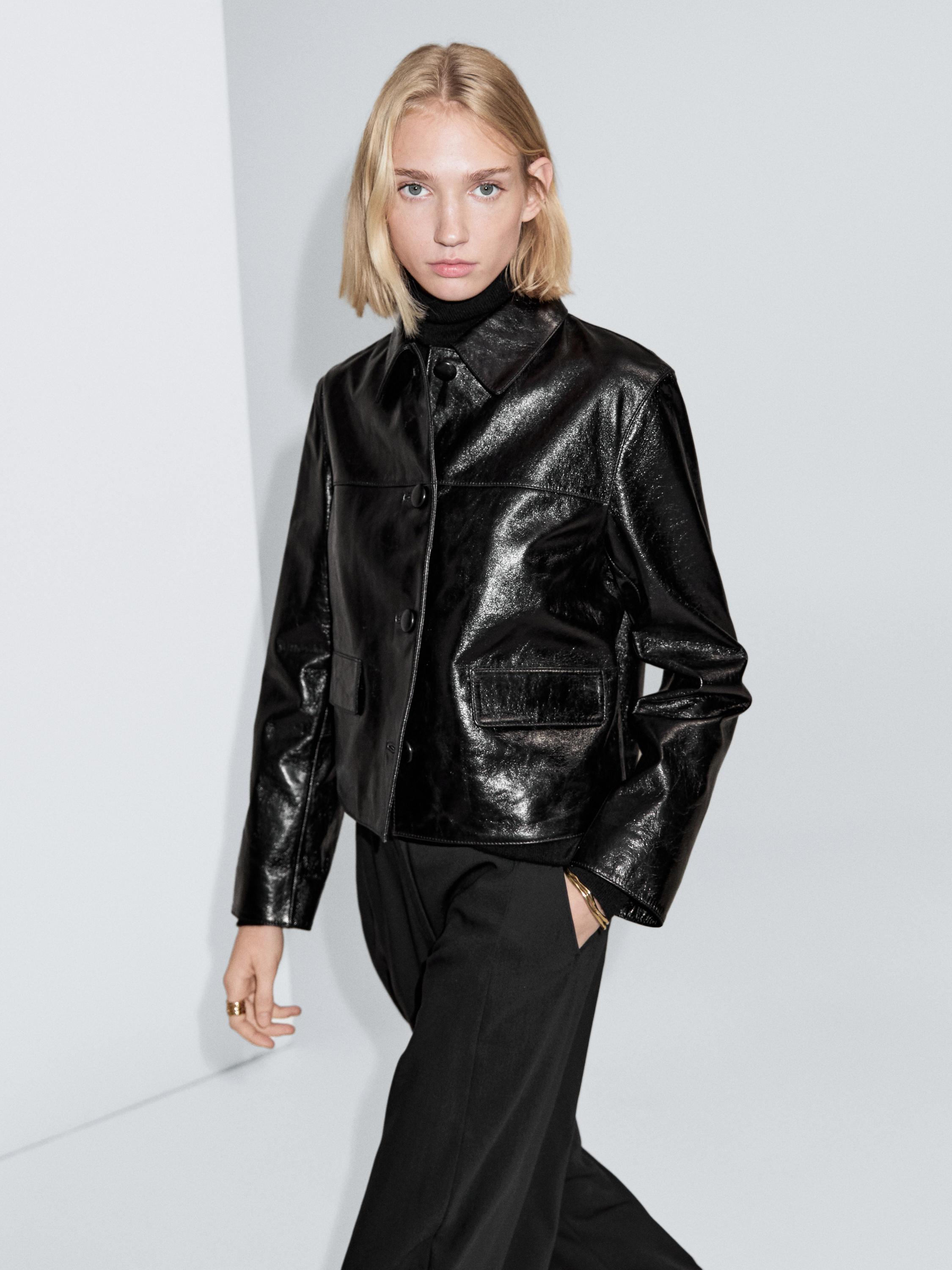 Cropped nappa leather jacket